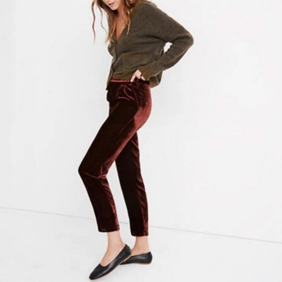 Madewell Pants - Madewell Red Velvet Tapered Pleat Pull-On Pants XS